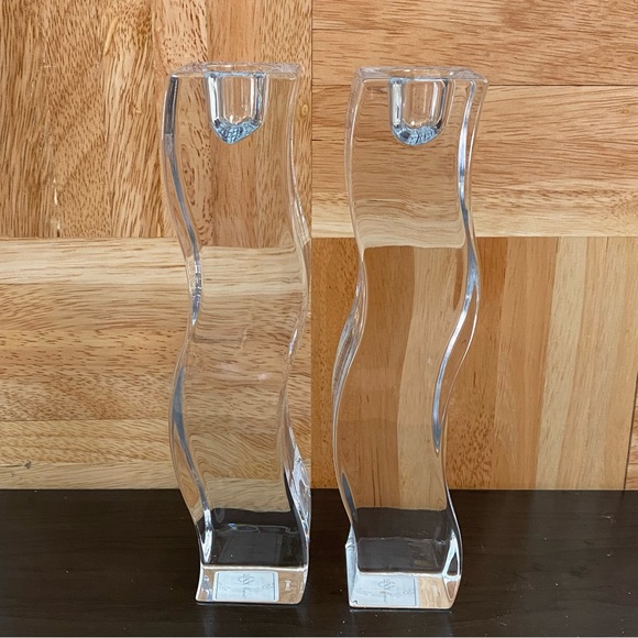 Pair of LENOX Ovations Serenity Wavy Curve 8” Crystal Glass Candle Stick Holders - Picture 3 of 14